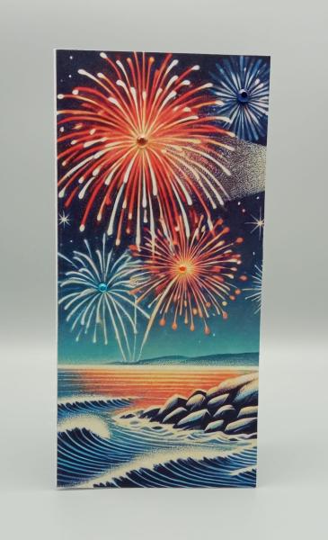 Handgefertigte Grußkarte Feuerwerk über dem Meer
